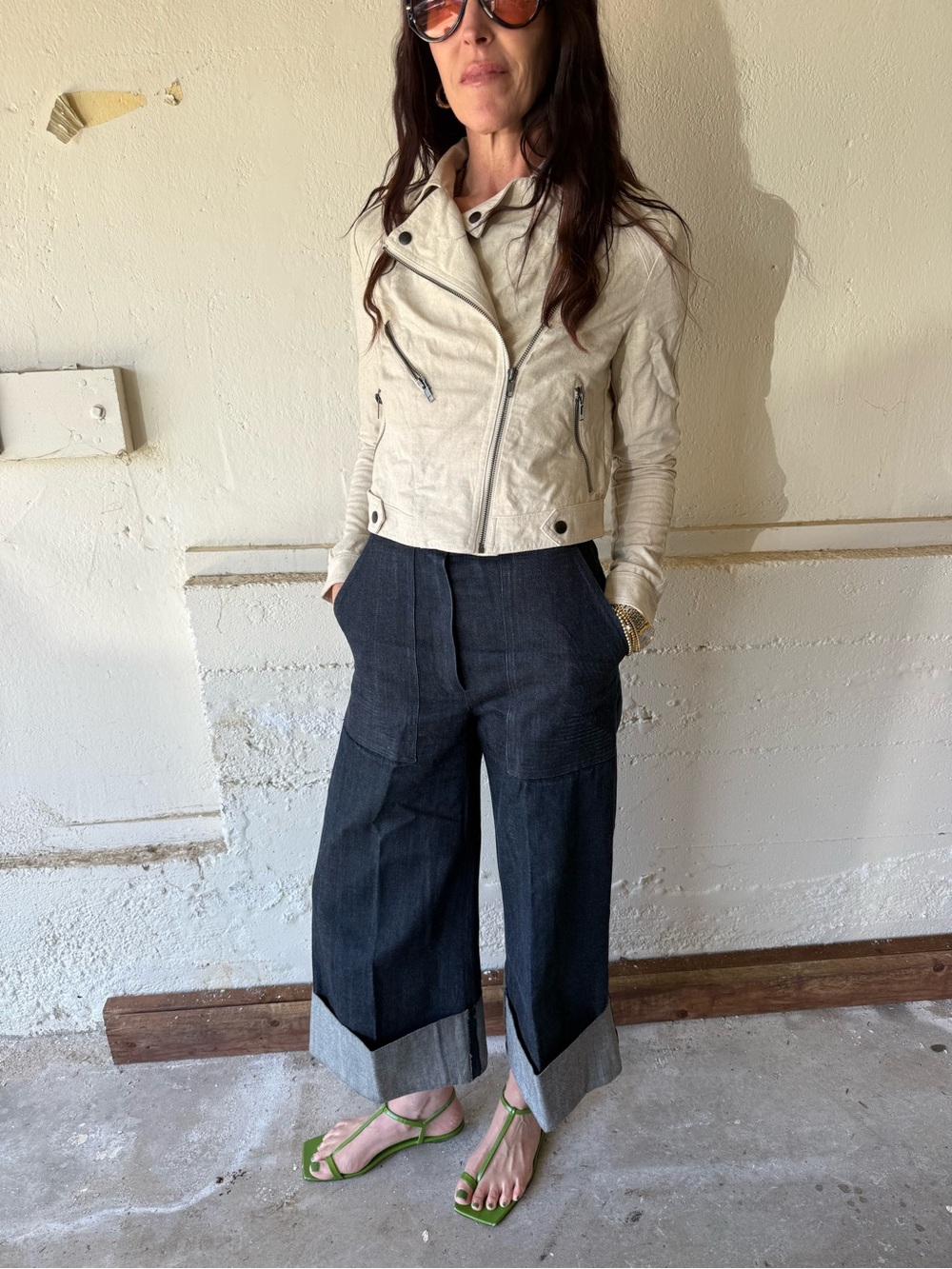 Martin Grant Paris Wide Leg Cropped Cuff Denim Pants